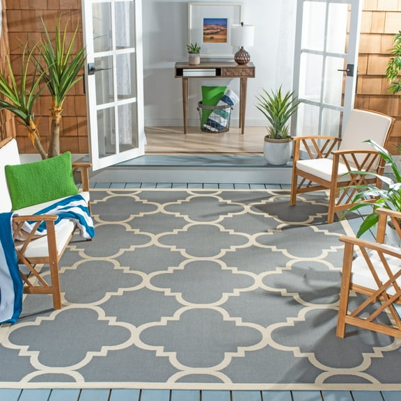 SAFAVIEH Indoor Outdoor CY6243-246 Courtyard Grey / Beige Rug