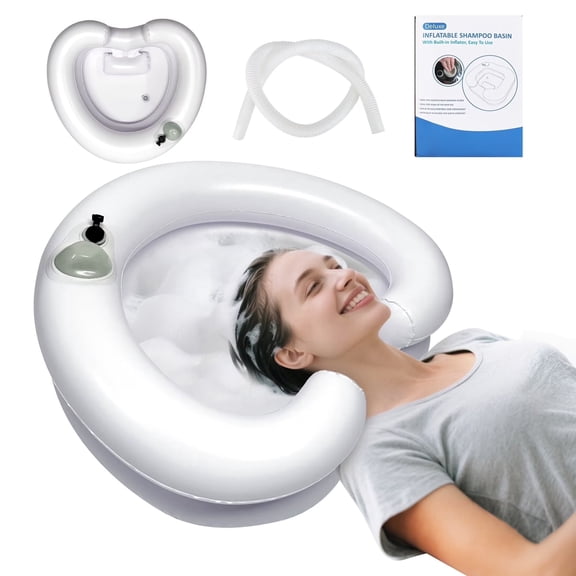 Inflatable Hair Washing Basin with Built-In Air Valve, Portable Shampoo Basin for Bedridden, Elderly, Post-Surgery Care (White)