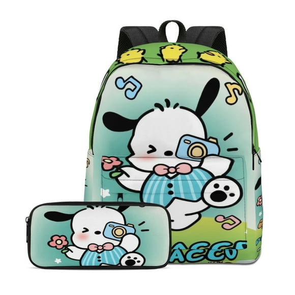 Unisex Good Luck Pochacco Backpack And Pencil Case Two Piece Sets Schoolbag Bookbag Daypack Bag Gifts