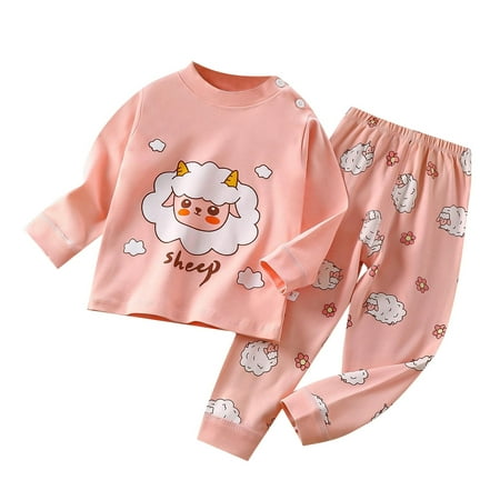 

ZMHEGW Toddler Girl Pajamas Autumn Underwear Cartoon Printing Set Cotton Cotton Warm and Long Sleeve Homewear Girl Pajamas