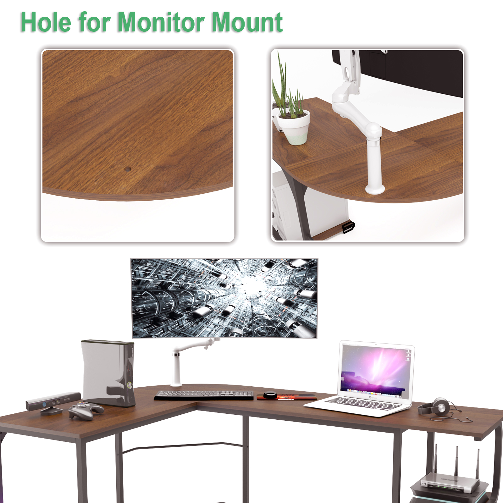 Buy Teraves LShaped Desk Reversible Panel Wood Computer Desk with S Shaped Bookshelves Online