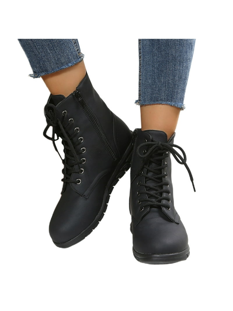 Rotosw Womens Work Boot Fashion Lace Up Ankle Boots Walking Flat