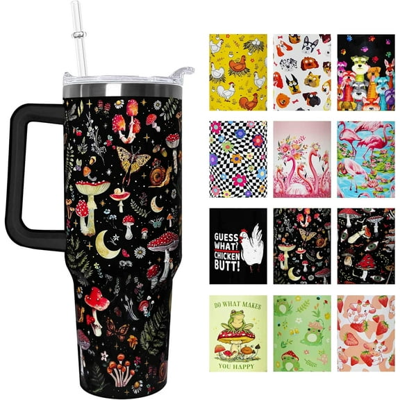 40 oz Mushroom Tumbler with Handle and Straw Lid 40oz Mushroom Themed Gifts for Mushroom Lover Double Stainless Steel Insulated Cup Mushroom Travel Coffee Mug