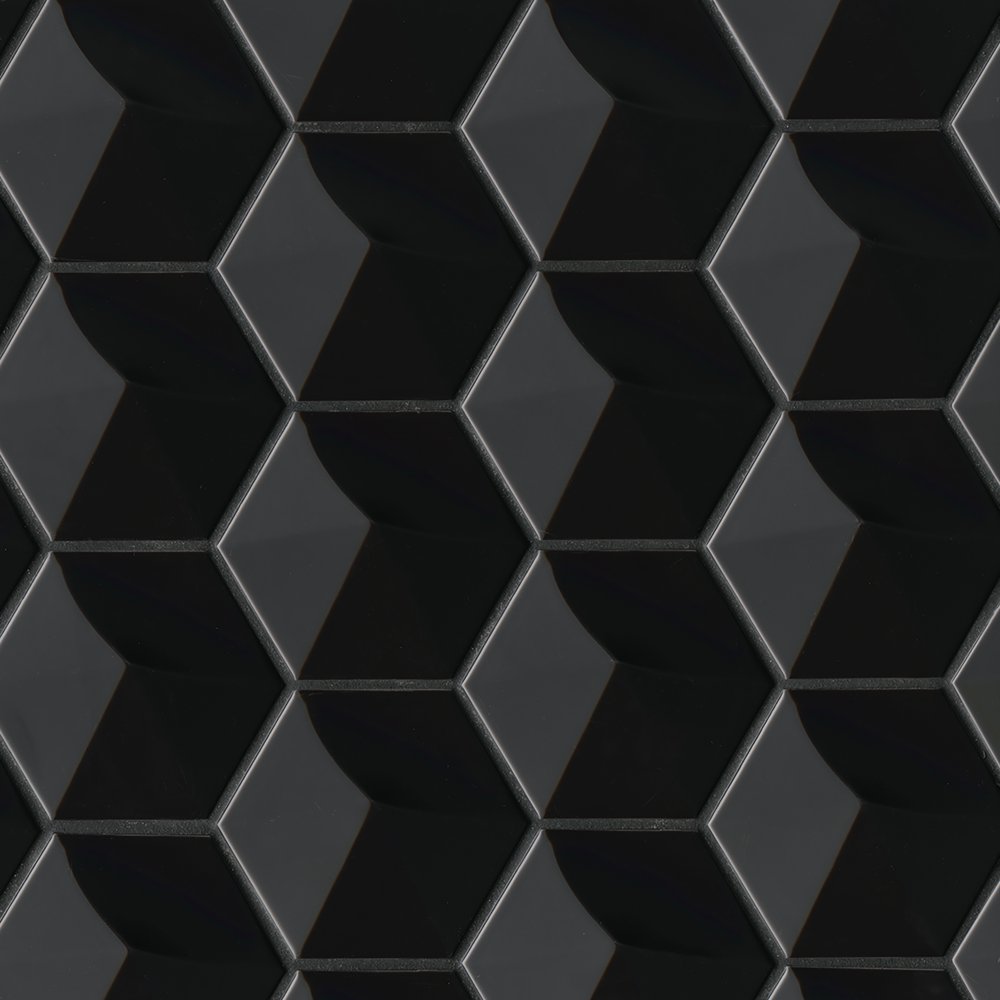 Hedron 4" x 5" Hexagon 3D Wall Tile in Gloss Black (3.88 SqFt/Ctn