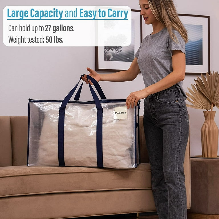 Veno 4 Pack XL Heavy Duty Foldable Moving Storage Zipper Bag w/ Reinforced Structure Alternative to Moving Box (Clear)