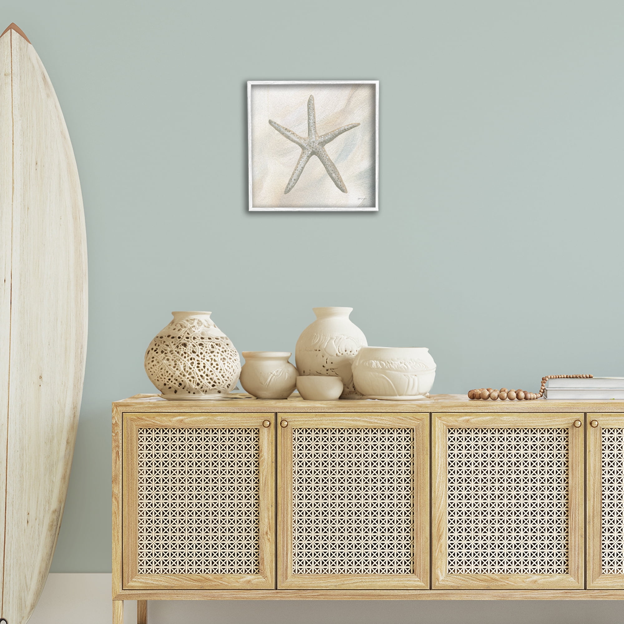 Stupell Industries Minimal Beige Starfish Coastal Painting White Framed Art Print Wall Art, 17 x 17