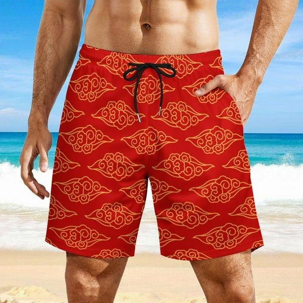 LAKIMCT Maillot de Bain pour Homme avec Doublure de Compression Chine Short de Plage Rouge Magique Short de Plage a Sechage Rapide avec Poches Walmart