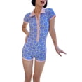 thumbnail image 2 of Women Printed Button-up Romper, Short Sleeve Lapel Neck Short Jumpsuit for Summer, 2 of 10
