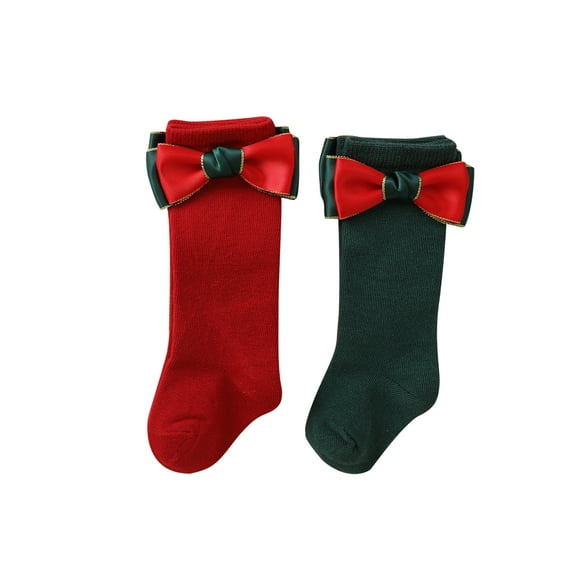 Baby Sweetie 2 Pairs Toddler Baby Girls Boys Christmas Socks Mid-Calf Length Socks with Bowknot Cotton Winter Cute Socks