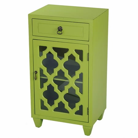 Glass Door Insert - Citron Wood Clear Glass Accent Cabinet with a Drawer, a Door & Arabesque Inserts