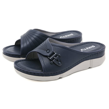 

Women‘s Wedge Open Toe Slippers Solid Color Soft Sole Non-slip Slides Shoes Comfortable Outdoor Slippers