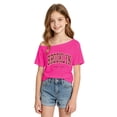 thumbnail image 2 of Girls T Shirts Short Sleeve Asymmetrical Neck Graphic Tees Brooklyn City Letter Print Summer Stylish Tops Size 9-10Y, 2 of 5