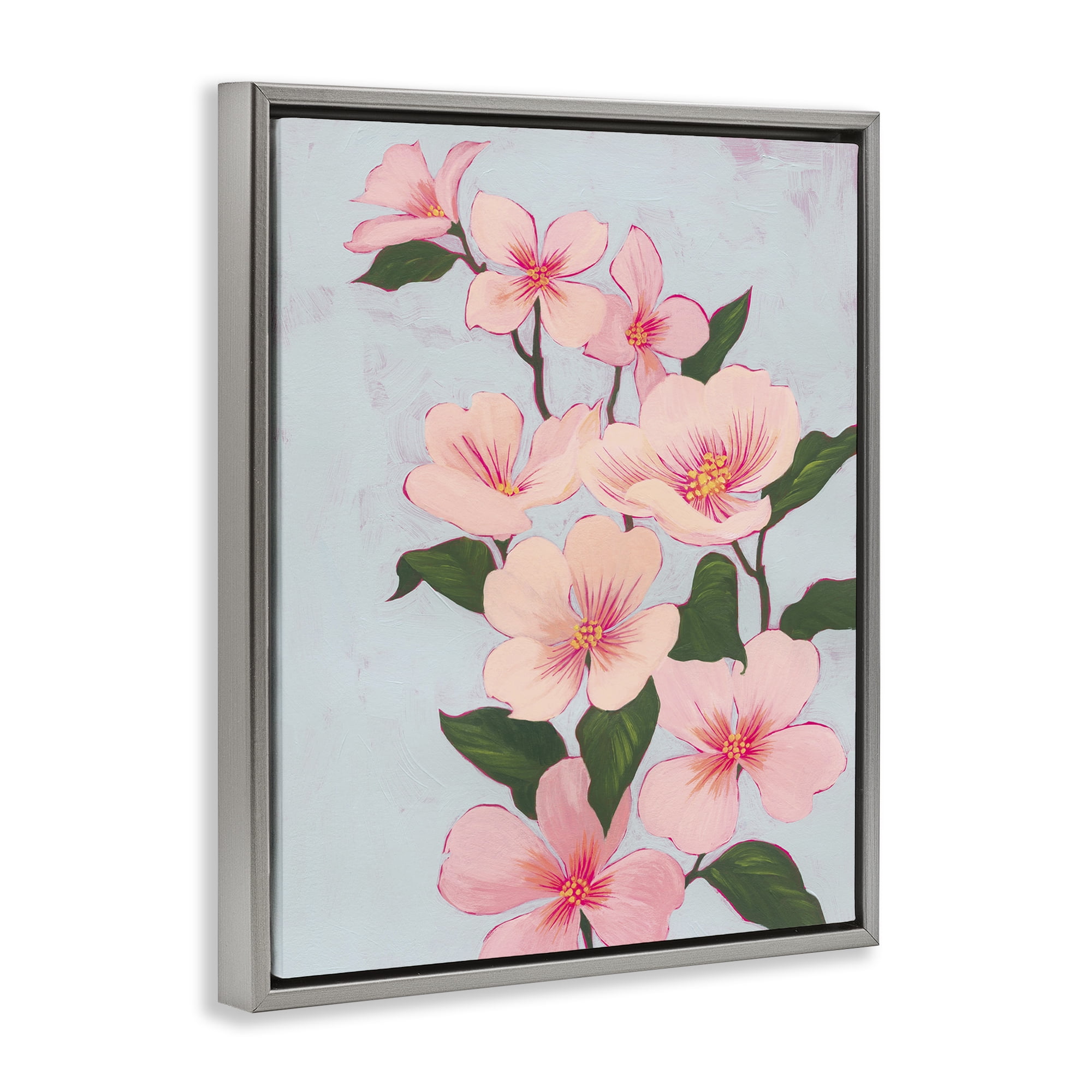 Stupell Industries Cherry Blossoms Vine Botanical & Floral Painting Gray Floater Framed Art Print Wall Art, 25 x 31
