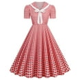thumbnail image 2 of Aboser Vintage 1950s Dresses for Women Disco Party Swing Dress Elegant Puff Short Sleeve Dresses Flowy A Line Dance Dress Casual Checked Midi Dresses, 2 of 8