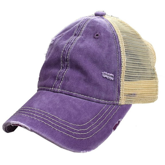 C.C Unisex Adjustable Mesh Distressed Trucker Baseball Cap Hat, Violet
