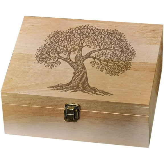 1 Pc Wooden Memory Keepsake Box Sketch of A Tree Pattern Storage Decorative Memory Wooden Box with Hinge Lids for Photos DVDs Letters Holding 24.5x19.5x10.3cm