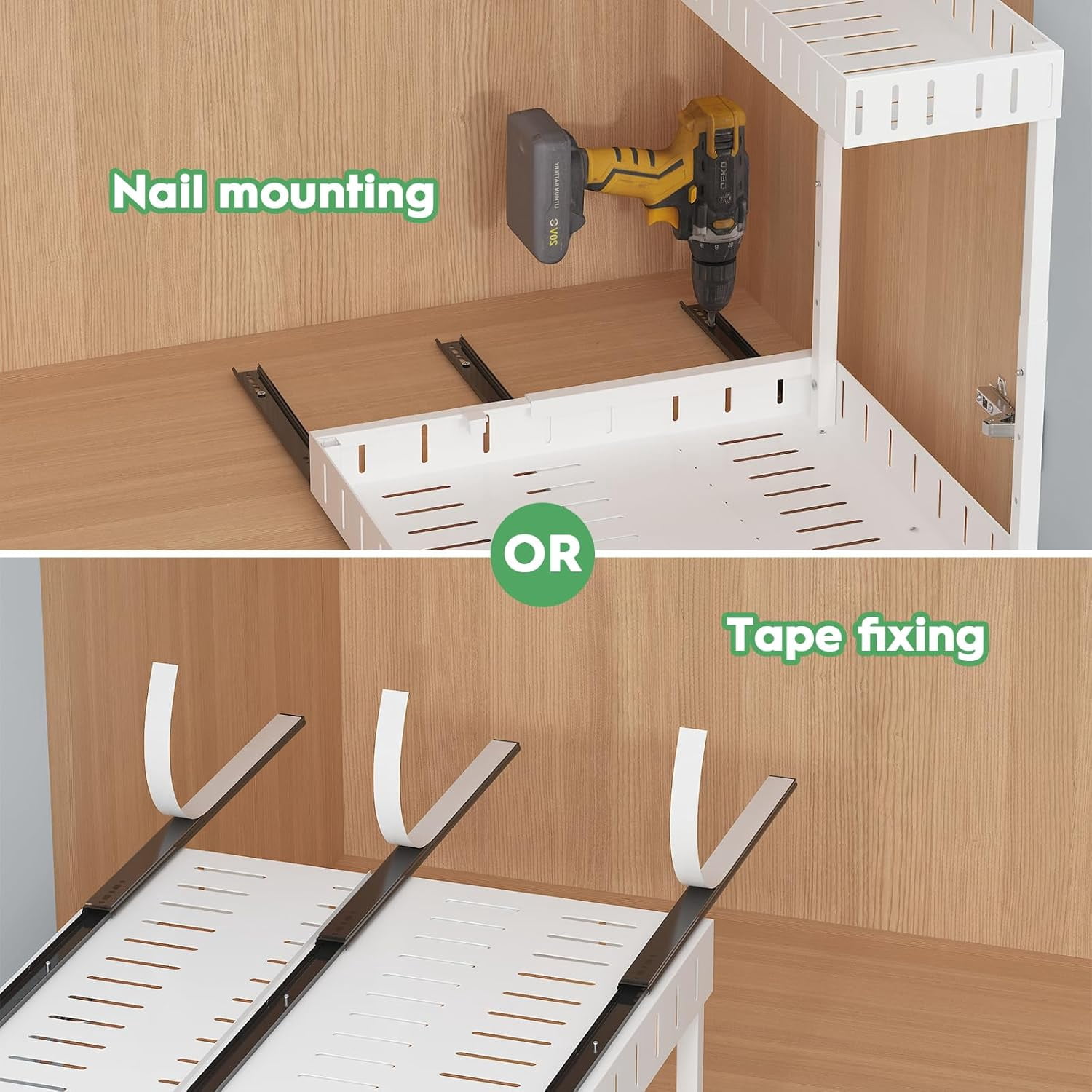 Under Sink Organizer, 2 Tier Expandable Under Cabinet Organizer, Heights Adjustable Pull Out Storage for Kitchen Bathroom Laundry, White, 2 Pack
