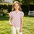 thumbnail image 2 of DAETIROS Girls Polka Dot Puff Sleeve Top Casual Summer Crew Neck Short sleeve Blouse, 2 of 9