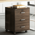 thumbnail image 3 of File Cabinet, 3 Drawer Wood Storage File Cabinet with Lock, Wheels, Under Desk File Cabinet, for Legal/Letter/A4 File, for Home & Office, (Black Oak), 3 of 8