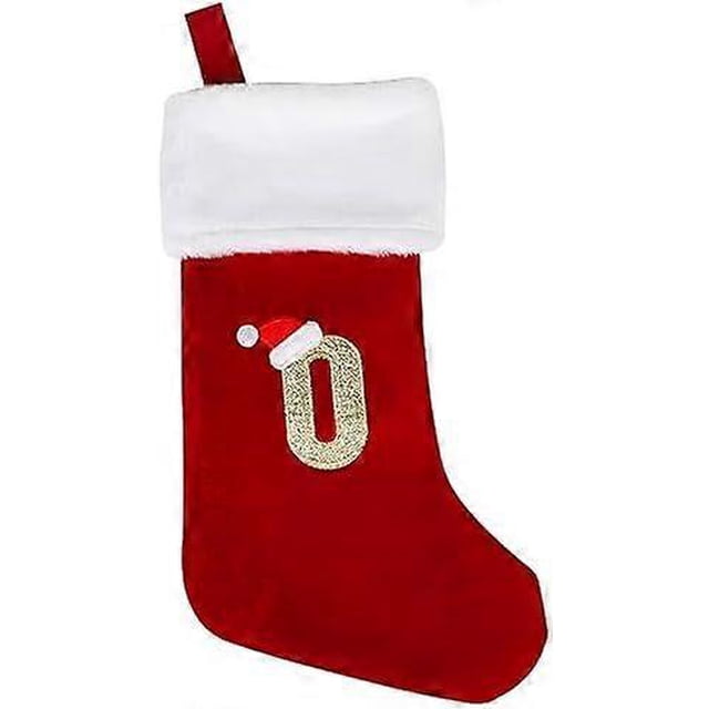 VEYLIN Christmas Stockings with Letters, 20 Inch Plush Christmas Stockings Large Embroidered Stockings Christmas Stockings for Kids/Adult Red Letter(O
