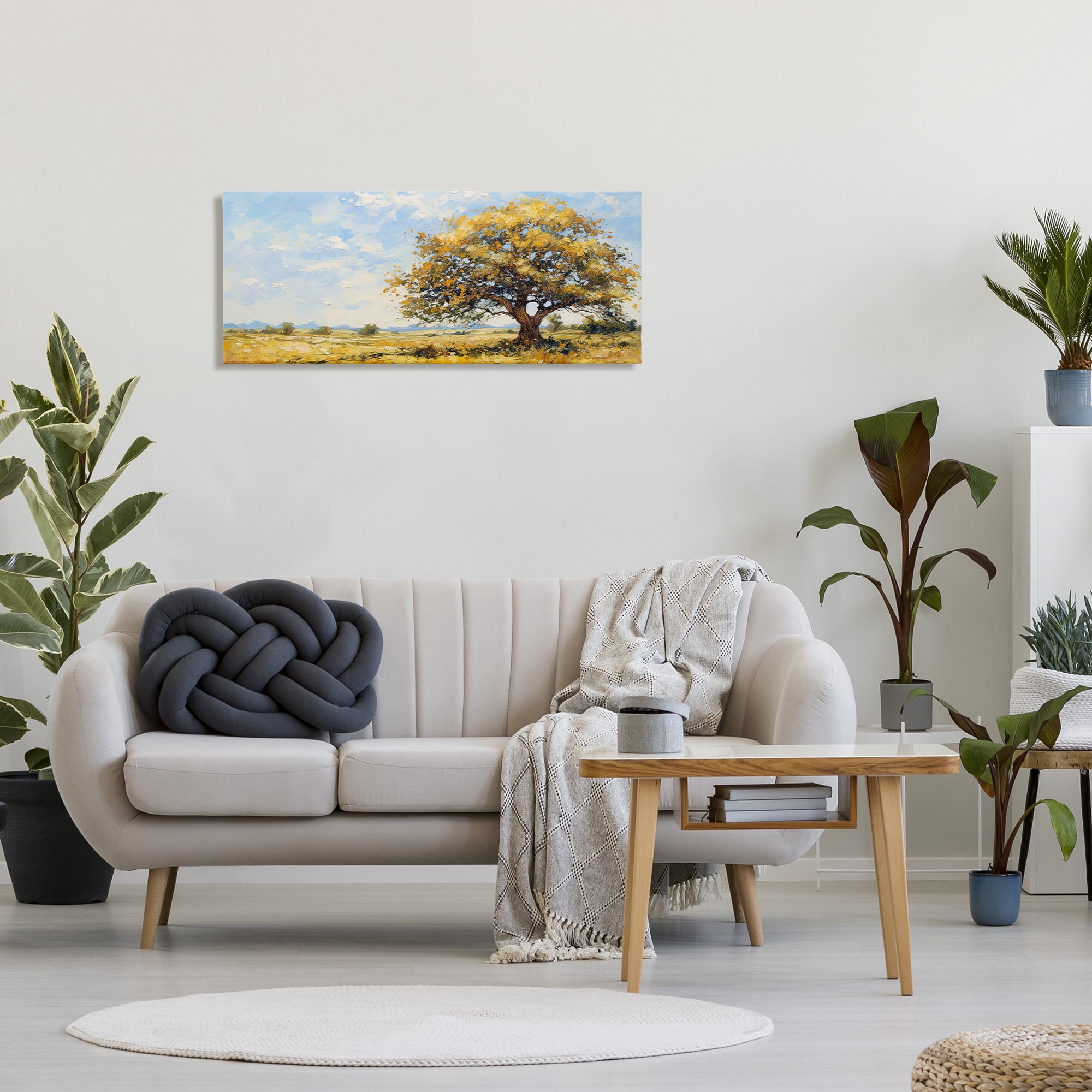 Stupell Industries Sycamore Tree in Field Landscape Painting Gallery Wrapped Canvas Art Print Wall Art, 40 x 17