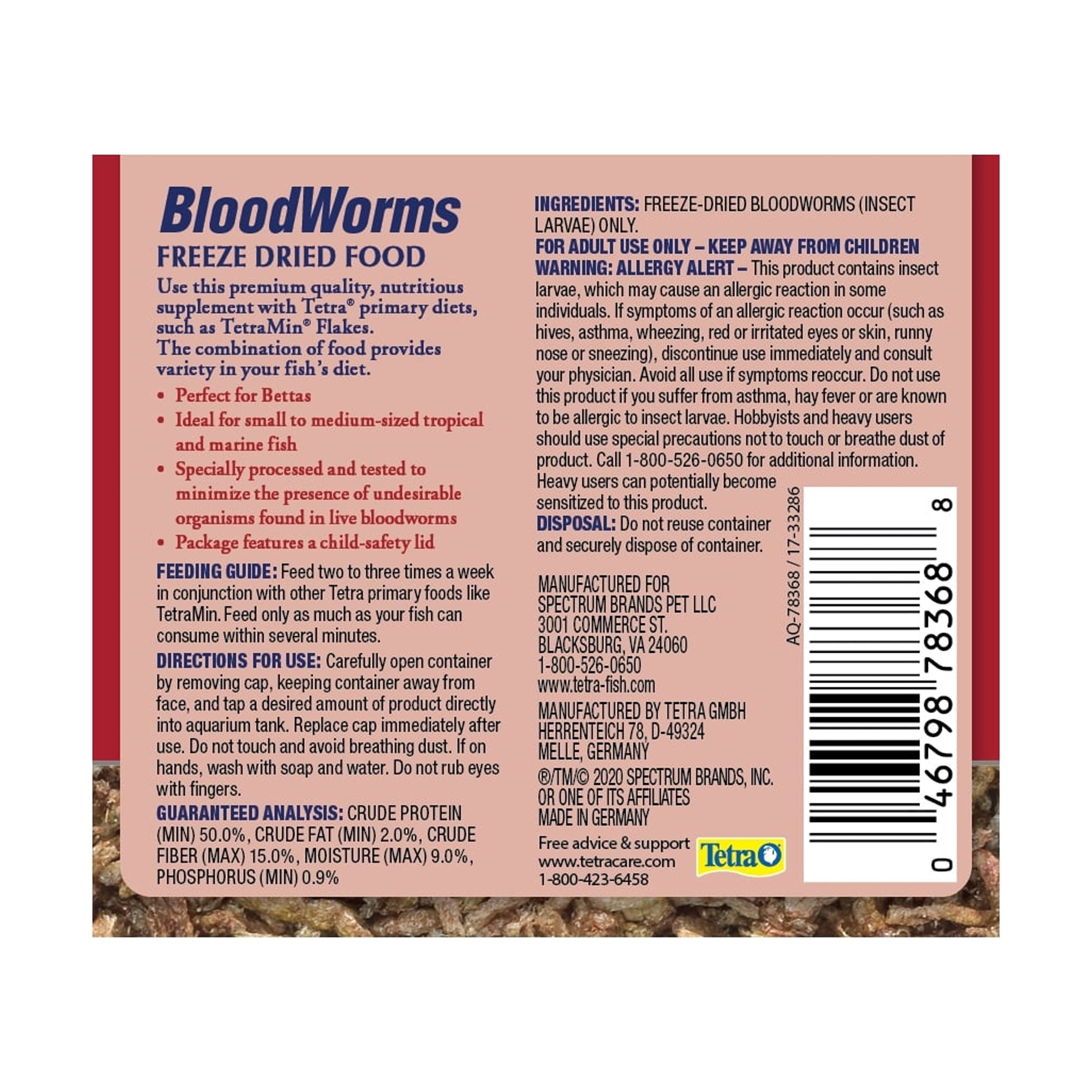 Tetra BloodWorms 0.28 Ounce, Freeze-Dried Food For Freshwater and Saltwater  Fish, 0.28-Ounce, 100-Ml