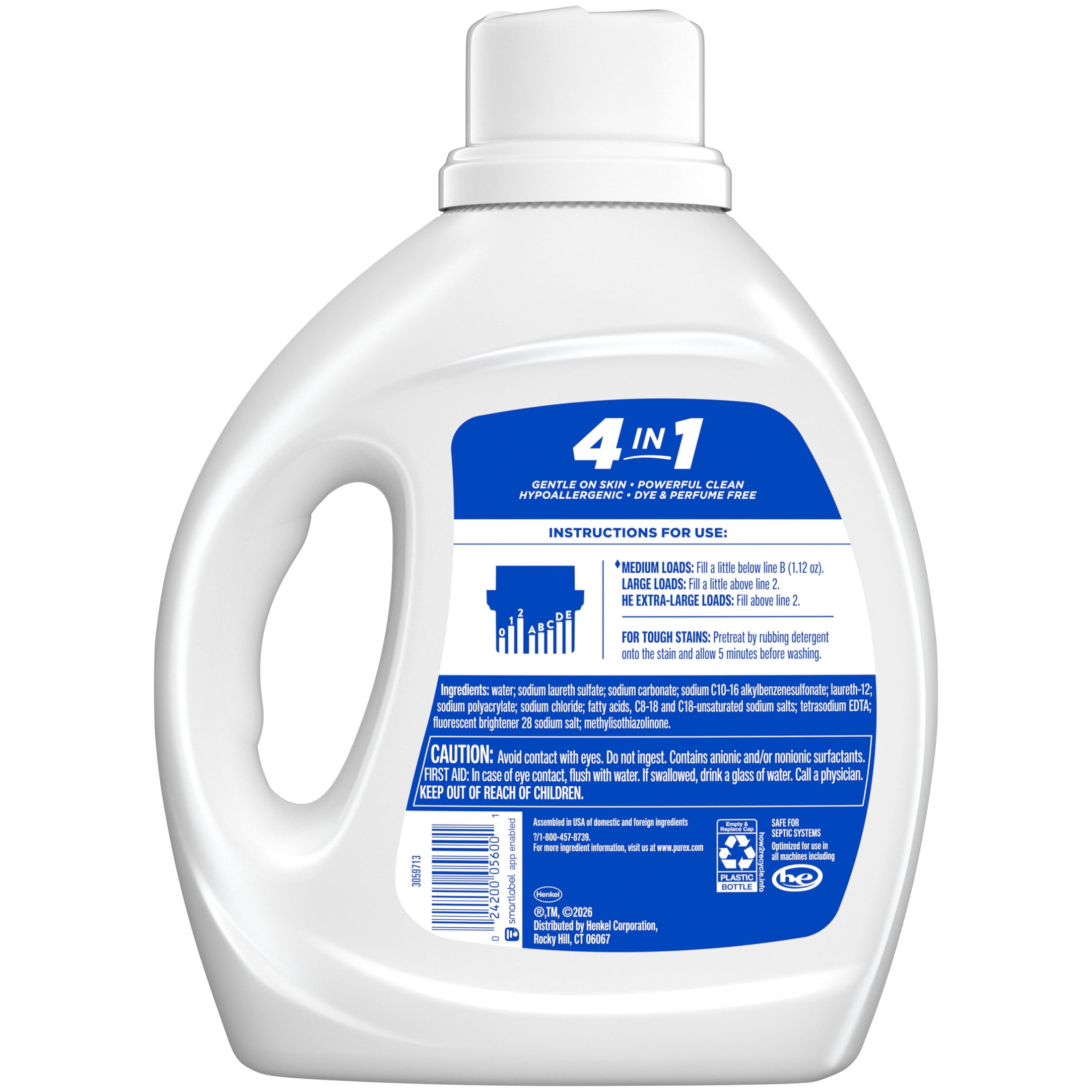 (6 pack) Purex Free & Clear Liquid Detergent, Sensitive Skin, 66 fl oz, 58 loads