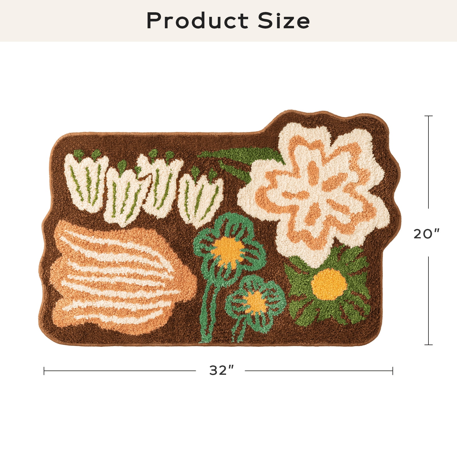 Phantoscope Floral Tufted Bath Mat, Soft Shaggy Non-Slip Water Absorbent Bathroom Rug, Dark Brown, 20 x 32 in
