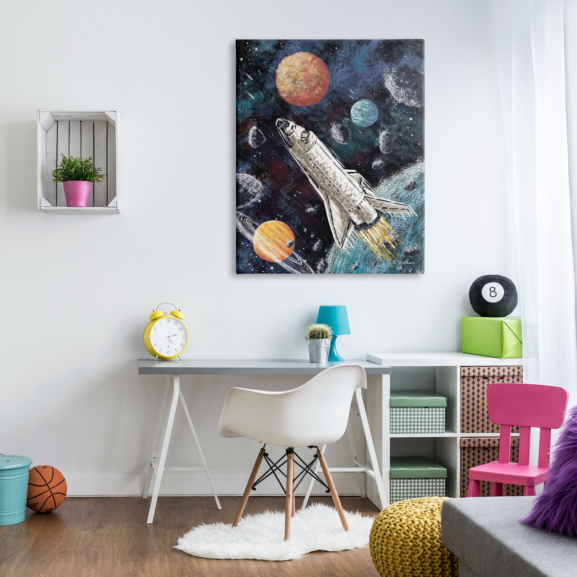 Stupell Industries Spaceship in Outer Space Novelty Painting Gallery Wrapped Canvas Art Print Wall Art, 36 x 48