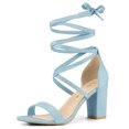 thumbnail image 1 of BLISSFUL STEP Women's Solid Color Strap Block Heel Lace up Sandals, 1 of 7