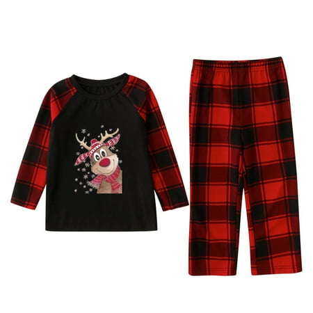 

VEKDONE 2023 Clearance Family Christmas Sets 2022 Xmas Elk Reindeer Red Plaid Print Homewear Pajamas Long Sleeve Matching Family Christmas Pajamas