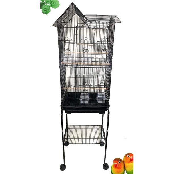 64 Large Deluxe Bird House Flight Home Rolling Stand Cage With Breeding Nest Doors For Aviaries 