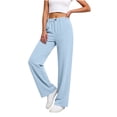 thumbnail image 4 of Nhthy Women's Summer Linen Loose Pants Straight Leg Trousers Button Elastic Waist Pockets Light Blue S, 4 of 9