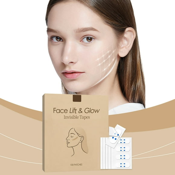 100 Cintas Invisibles para Lifting Facial | Cintas Faciales Instantáneas En Forma de V para Papada y Flacidez | Transpirables y Cómodas | Diseño Invisible y Natural | Adhesivo para Lifting Facial y d