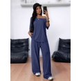 thumbnail image 5 of Women's 2 Piece Lounge Sets Off Shoulder Oversized Short Sleeve Tops Casual Wide Leg Pant Set Dark Blue M, 5 of 8