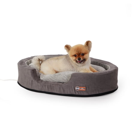 UPC: 0655199637638 | K&H Pet Products Thermo-Snuggly Sleeper Heated Dog Bed Gray/Gray Medium 26 X 20 X 5.5 Inches