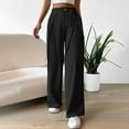 thumbnail image 3 of High Waisted Pants for Women Button Lace up Straight Wide Leg Pants Casual Comfy Summer Lounge Trousers Black, 3 of 6