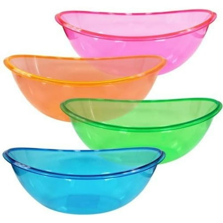 

oval plastic contoured serving bowls party snack or salad bowl 80-ounce assorted colors set of 4