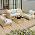 thumbnail image 2 of PPorfamilia Outdoor PE Rattan Sectional Furniture Set, 5 Piece Patio Modular Sofa Set with Coffee Table and Beige Cushions, Conversation Chairs for Backyard, Garden, Porch, 2 of 9