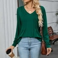 thumbnail image 2 of vdgthytj Long Sleeve Shirts for Women Trendy V Neck Pleated Tunic Tops Ladies Going out Dressy Blouses, 2 of 9