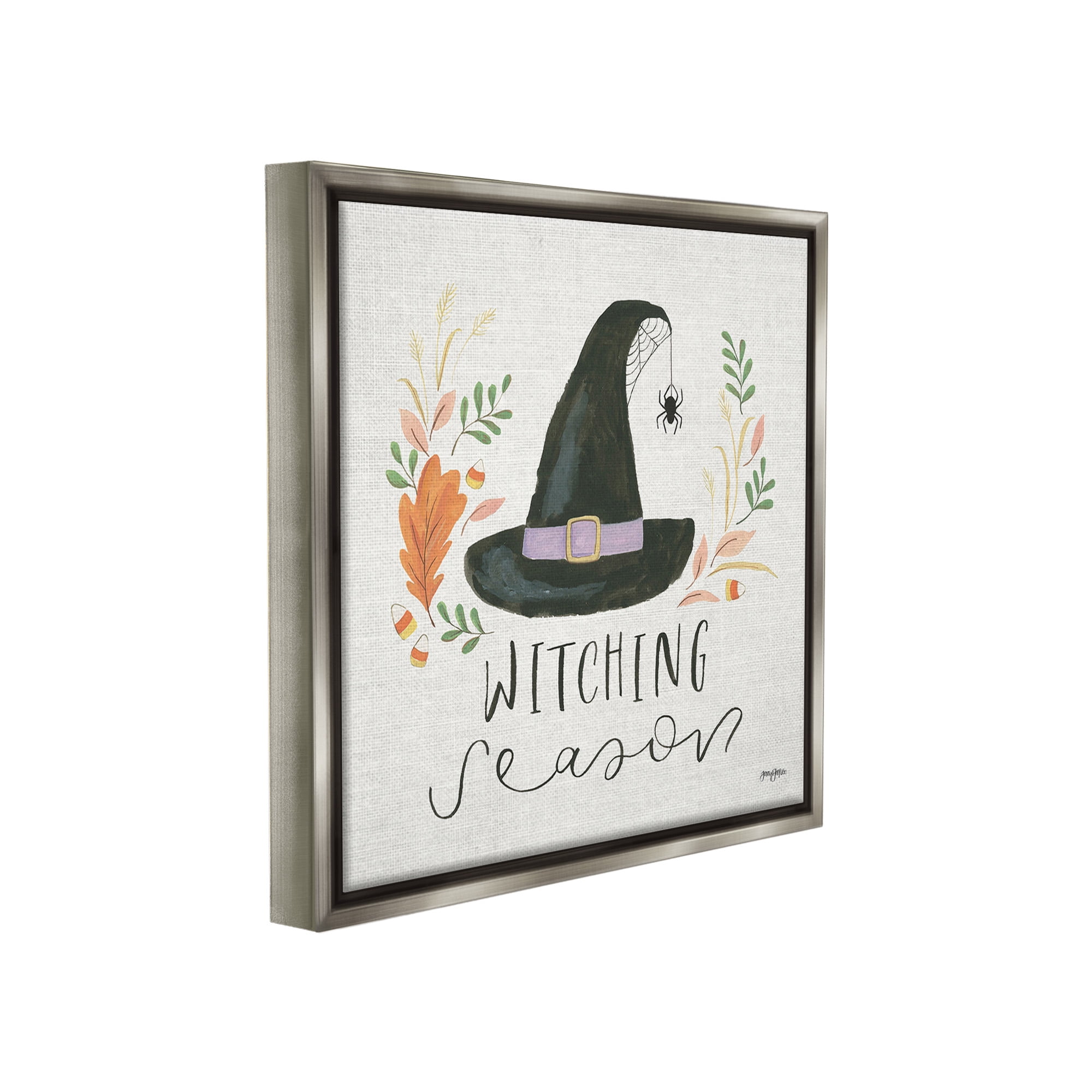 Stupell Industries Whimsical Witching Season Holiday Painting Gray Floater Framed Canvas Art Print Wall Art, 18 x 18