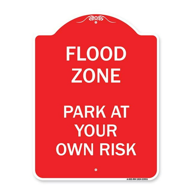 SignMission A-DES-RW-1824-23951 18 x 24 Po Signe de la Série Designer - Zone d'Inondation&44; Rouge & Blanc