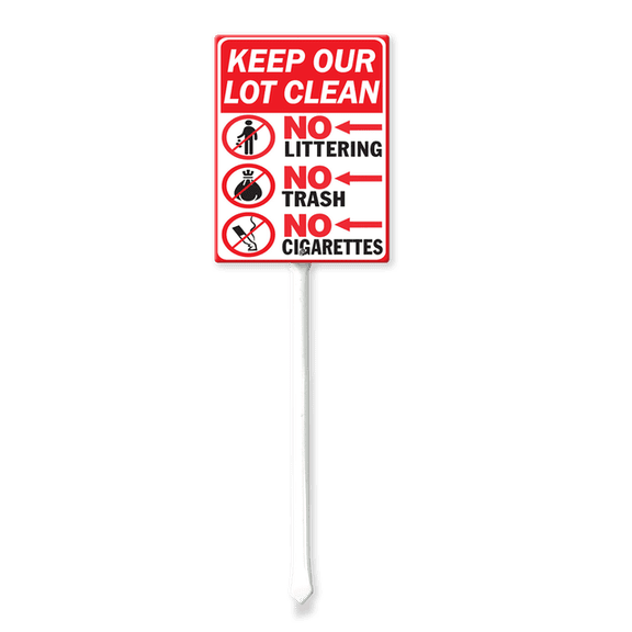 Eveokoki Keep Our Lot Clean No Littering Trash Cigarettes Sign with Metal Stake 7 x 21.6 Inches Yard Sign Aluminum ​Garden Signs Outdoor for Lawn Yard Garden Decor, Easy to Install