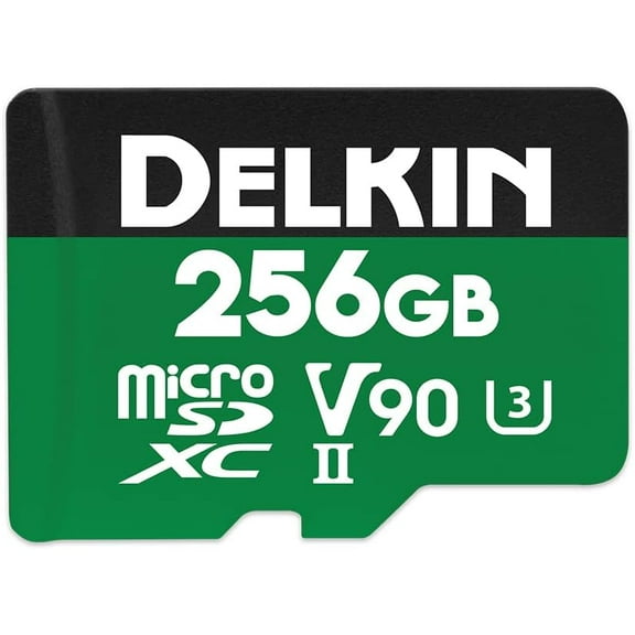 Delkin Devices Power 256GB MicroSD UHS-II (V90) - 300MB/s Read, 250MB/s Write | for 8K, 4K, HDR, and 360 Video | High-Performance for Cameras