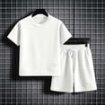 thumbnail image 7 of SGFCWSX Boys 2 Piece Outfits Waffle Knit Short Sleeve T-shirt and Shorts Set Summer Casual Athletic Clothes with Pockets White Size 4T, 7 of 7