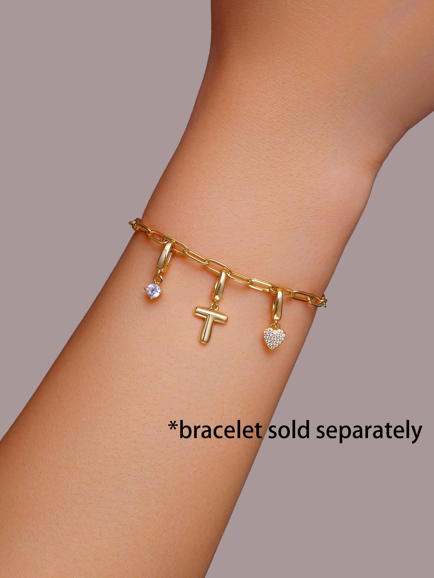 Brilliance Fine Jewelry Simulated Diamond Initial T Charm Set in 14KT Gold Plated Sterling Silver