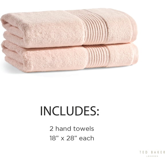 Ted Baker 2-Pack Hand Set - 100% Cotton Soft, Highly Absorbent 18" x 28", Blush Pink