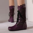 thumbnail image 2 of Miluxas Women's Closed Round Toe Lace up Flat Heel Casual Versatile Cool Winter Women's Flats Mid Calf Boots Purple 8.5(41), 2 of 9