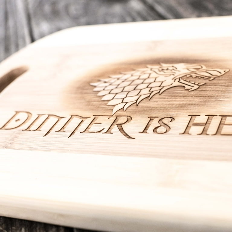 Dinner is Here Cutting Board 14''x9.5''x.5'' Bamboo Dinner is Here Cutting Board 14''x9.5''x.5'' Bamboo