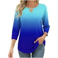 thumbnail image 2 of LADIGASU Women's Solid Color Round Neck Hollow Out Three Quarter Sleeve 3/4 Sleeve T-shirt Top, 2 of 6